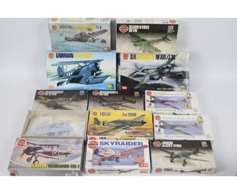 Airfix - A fleet of 12 boxed plastic military aircraft model kits in 1:72 scale from Airfix. Lot includes #03031 Grumman J2F-