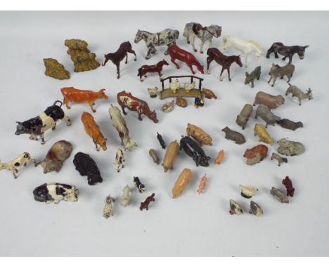 Britains - Timpo - Johillco - A collection of 50 plus vintage metal farm yard animals including four dogs, eight cows, eight 