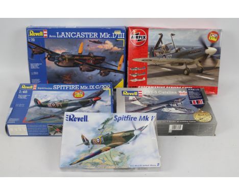 Airfix - Revell - Five boxed plastic military aircraft model kits in various scales. Lot consists of Airfix A06102 1:48 Super