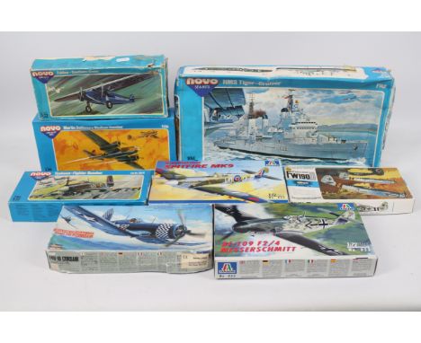 Italeri - Novo = Hasegawa - 8 x boxed model kits in various scales including HMS Tiger Cruiser in 1:415 scale, Hawker Typhoon