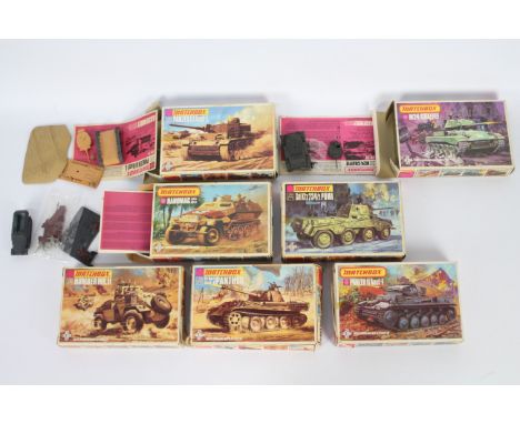 Matchbox - 7 x boxed military model kits in 1:76 scale including Panzer III # PK-74, Hanomag sdkfz # PK-83, Humber MkII # PK-