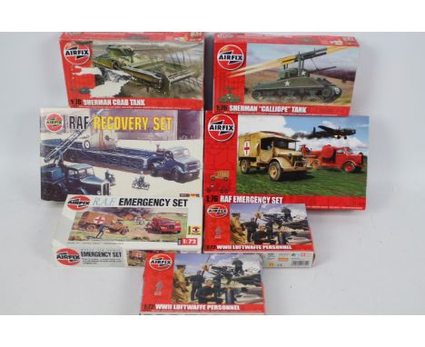 Airfix - Seven boxed military vehicle and personnel plastic model kits in various scales from Airfix. lot includes '#03305 1: