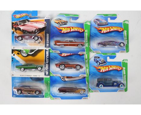 Hot Wheels - Super Treasure Hunt - 8 x unopened carded models including 66 Ford Fairlane, Dodge Challenger Funny Car, Classic