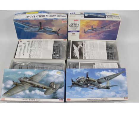 Hasegawa - Four boxed predominately Limited Edition 1:72 scale German WW2 military aircraft plastic model kits. Lot consists 