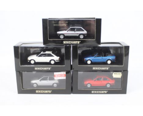 Minichamps - 5 x limited edition Ford models in 1:43 scale, Fiesta XR2 1 of 2016 made, Escort MkIII in red 1 of only 3016 mad