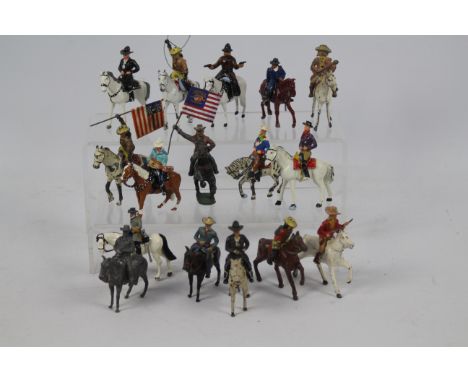 Timpo - Britains - Others - An interesting collection of sixteen mounted Western themed metal figures by various manufacturer