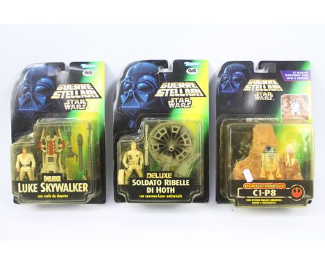 Star Wars - Kenner - Tonka 1996. A selection of 3 boxed Italian Star Wars figures. 'C1-P8' (R2-D2) Tatooine desert scene. Del