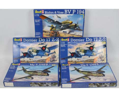 Revell - Five boxed plastic military aircraft model kits in 1:72 scale. Lot consists of #04655 Dornier Do17 Z-2 (x2); #04359 