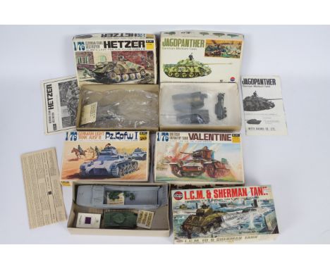 Airfix - Fujimi - Nitto Kagaku - 5 x boxed military model kits in 1:76 scale including LCM III &amp; Sherman Tank # 03301-9, 