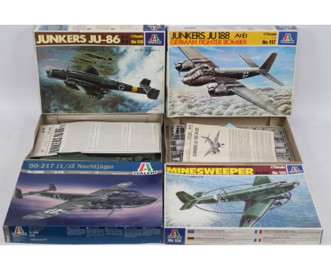 Italeri - Four boxed 1:72 scale plastic German WW2 military aircraft from Italeri. Lot consists of #1266 Dornier Do-217 J1/J2