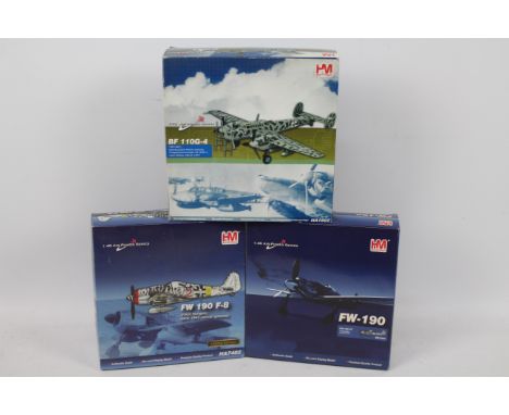 Hobby Master - Three boxed German diecast model aircraft from Hobby Master. Lot consists of Ha1802 1:72 scale Messerschmitt B