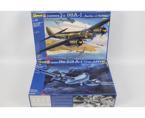 Revell - Two boxed 1:32 scale plastic model miliary aircraft kits from Revell. Lot consists of Revell # 04666 Heinkel He 219 