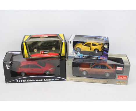 Sun Star - Bburago - Maisto - 4 x boxed Ford models, Escort Mk3 GL in 1:18 scale, Focus ZX3 MkI in 1:18 scale and 2 x Escort 