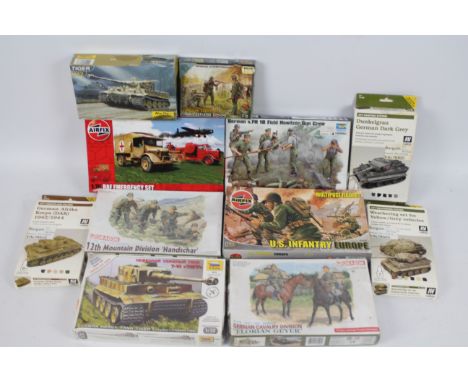 Airfix - Dragon - Heller - Vallejo - Others - A boxed collection of eight plastic military vehicles and personnel kits in var