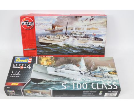 Airfix - Revell - Two boxed 1:72 scale plastic model ship kits. Lot consists of Airfix A10280 German S-Boat; with Revell #051