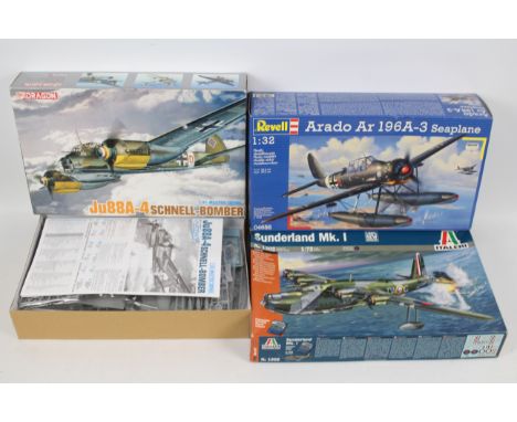 Italeri - Revell - Dragon - Three boxed military aircraft plastic model kits in various scales. Lot consists of Dragon #5528 