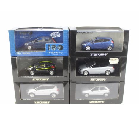 Minichamps - 8 x boxed 1: 43 scale Ford models including limited edition Fiesta in Polar Silver 1 of only 744 made, a Ka Digi