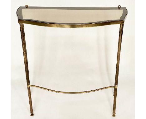 CONSOLE TABLE, 1970s Maison Jansen style brass and glazed of serpentine outline, 77cm W x 38cm D x 77cm H. 