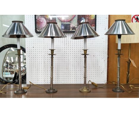 TABLE LAMPS, 58cm H, a set of four, with polished metal shades. (4) 