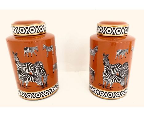 GINGER JARS, a pair, glazed ceramic, zebra print design, 30cm x 17cm x 17cm. 