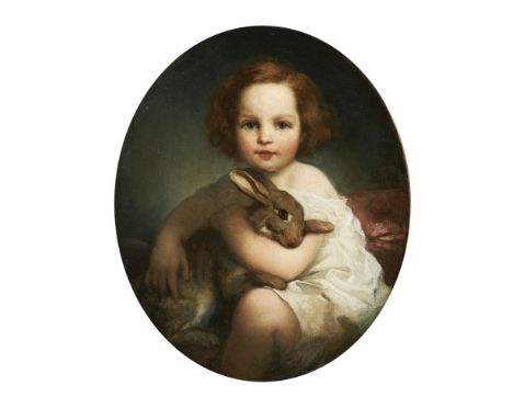 Albert Ludovici Sr. (British 1820-1894)   Portrait of Henry Courtenay (1855-1934) holding his pet rabbit   Oil on canvas   Mo