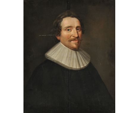 Circle of Cornelius Johnson (Cornelis Jonson van Ceulen) (British 1593-1661)   Portrait of a gentleman in a ruff   Oil on pan