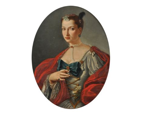 Italian School (18th/19th century)   Portrait of a lady in 17th century costume   Oil on canvas, oval   80 x 66cm (31¼ x 25 i