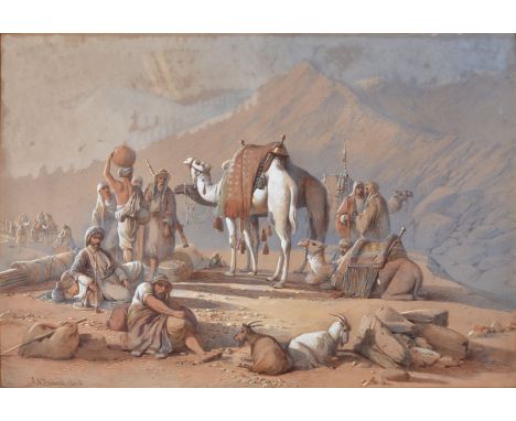 Joseph Austin Benwell (British 1816-1886)   Caravan at rest   Watercolour with white heightening   Signed and dated 1865 lowe