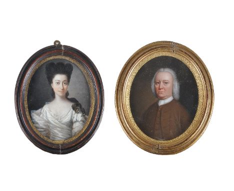 Jan Godfrey (British 18th century)   A portrait of a lady   Oil on card   Inscribed Portrait of Mistress Abigail Marhant [] b