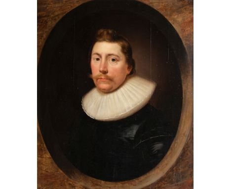 Cornelius Johnson (Cornelis Jonson van Ceulen) (British 1593-1661)   Portrait of a gentleman, half-length   Oil on panel Sign