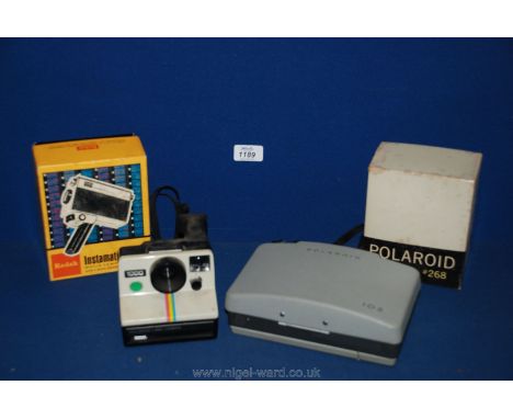 A cased Polaroid Land Camera automatic 103, a Polaroid flashgun '268', 1000 Polaroid Land Camera and a boxed Kodak instamatic