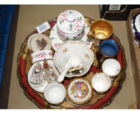 A quantity of small china including Limoges china, two Royal Crown Derby egg cups, a napkins ring etc.