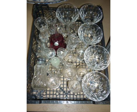 Five Royal Brierley champagne saucers, five liqueur glasses plus another eight glasses and cranberry bell. 