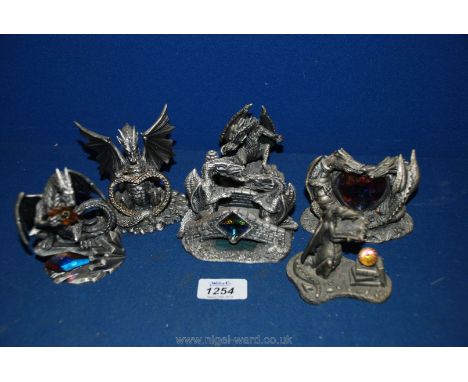 Six Myth &amp; Magic figures by Tudor Mint including Crystal Secrets, Romancing the Dragon, Dragon of the Heart, The Vigilant