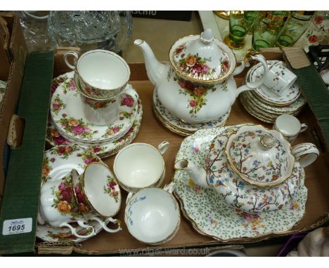 A quantity of china including Royal Albert 'Old country roses' teaware, Aynsley cups and saucers, Shelley cups and saucers, S