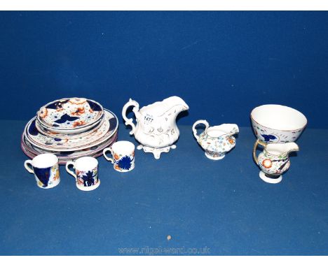 A quantity of china including Spode, Copeland jug, Gaudy Welsh plates, saucers, etc.