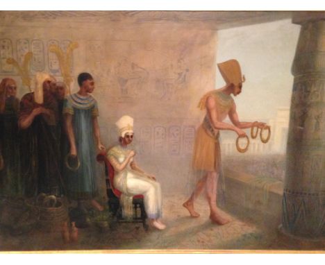 An interesting oil on canvas from the early Regency period, depicting an Ancient Egyptian Royal Scene of Akhenatum, who was t