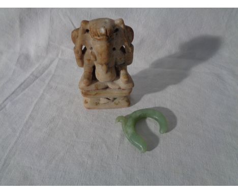 Ganesh Marble Figure & Chinese Fertility Ring. Figure: H13cm