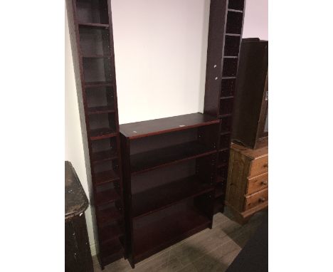 BILLY CHERRY 3 SHELF BOOKCASE & 2 CHERRY CD STORAGE UNITS