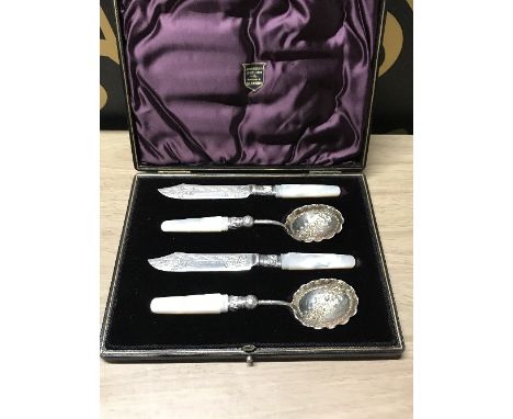 VINTAGE MOTHER OF PEARL HANDLES FRUIT CUTLERY SET IN BOX