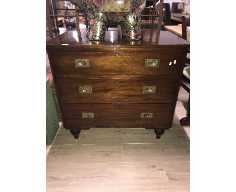 VINTAGE CAMPAIGN STYLE 3 DRAWER CHEST WITH BRASS HANDLES