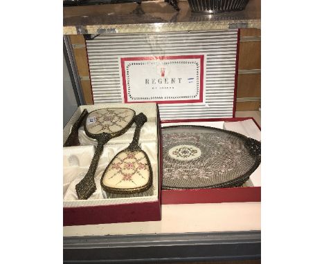 VINTAGE FILIGREE BRUSH SET IN ORIGINAL BOX