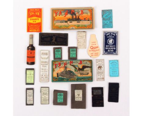 Needle books and packets, comprising two variant cardboard versions of 'The Army and Navy Needle Book' both with needle packe