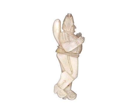 A fine early 19th Century carved and engraved mother of pearl needle case in the form of Pulcinella or Mr Punch, presumably P