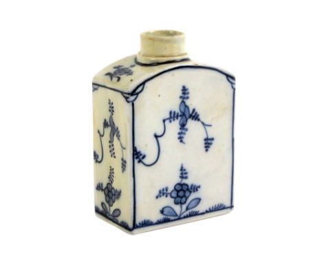 A Leeds Pottery pearlware tea caddy, late 18th/early 19th Century, painted in blue, impressed mark, 11cms high.              