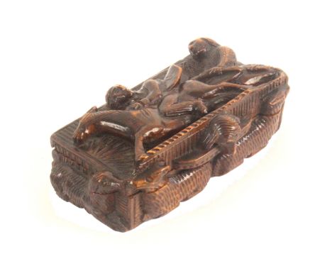 A mid 19th Century 'Blind Man of Glasgow' Burns snuff box of rectangular form, the lid carved with Tam and his mare reaching 