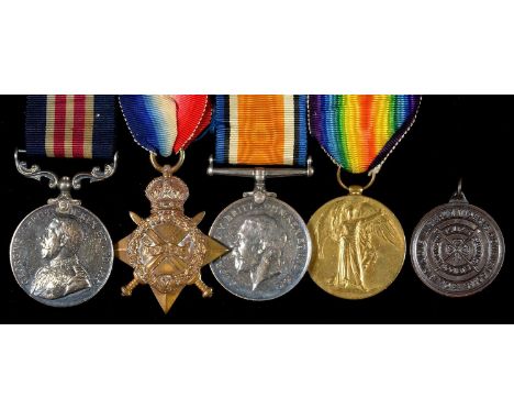 WWI MM GROUP OF FOUR MILITARY MEDAL, 1914-15 STAR, BRITISH WAR MEDAL AND VICTORY MEDAL 15235 L CPL G H FIRSTBROOK 11 / WELSH 
