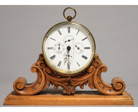 A FRENCH BRASS DRUM CASED CALENDAR CLOCK, VINCENT WEYMOUTH, C1870, THE ENAMEL DIAL WITH FOUR SUBSIDIARY DIALS FOR SECONDS, AL