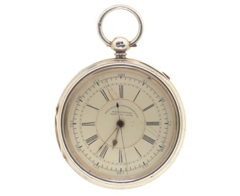 A VICTORIAN SILVER LEVER WATCH, DECIMAL CHRONOGRAPH REGISTERED SEPR 13TH 1875, NO 33457, THREE QUARTER PLATE MOVEMENT, SILVER