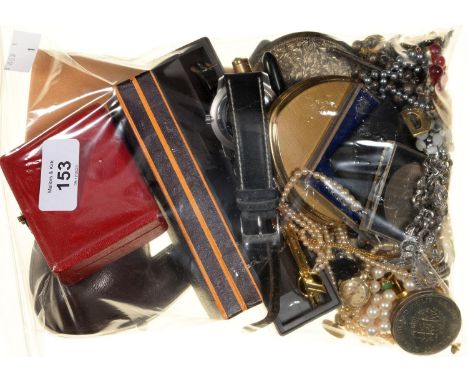 MISCELLANEOUS VINTAGE AND MODERN COSTUME JEWELLERY, WATCHES, SILVER AND OTHER COMPACTS, PENS, ETC Mostly in good condition